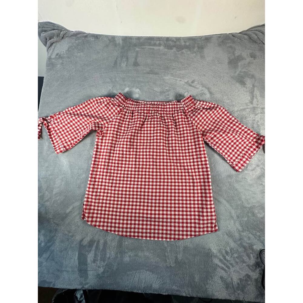Per Se Women’s Off Shoulder Top Size L Red White Gingham Peasant Blouse